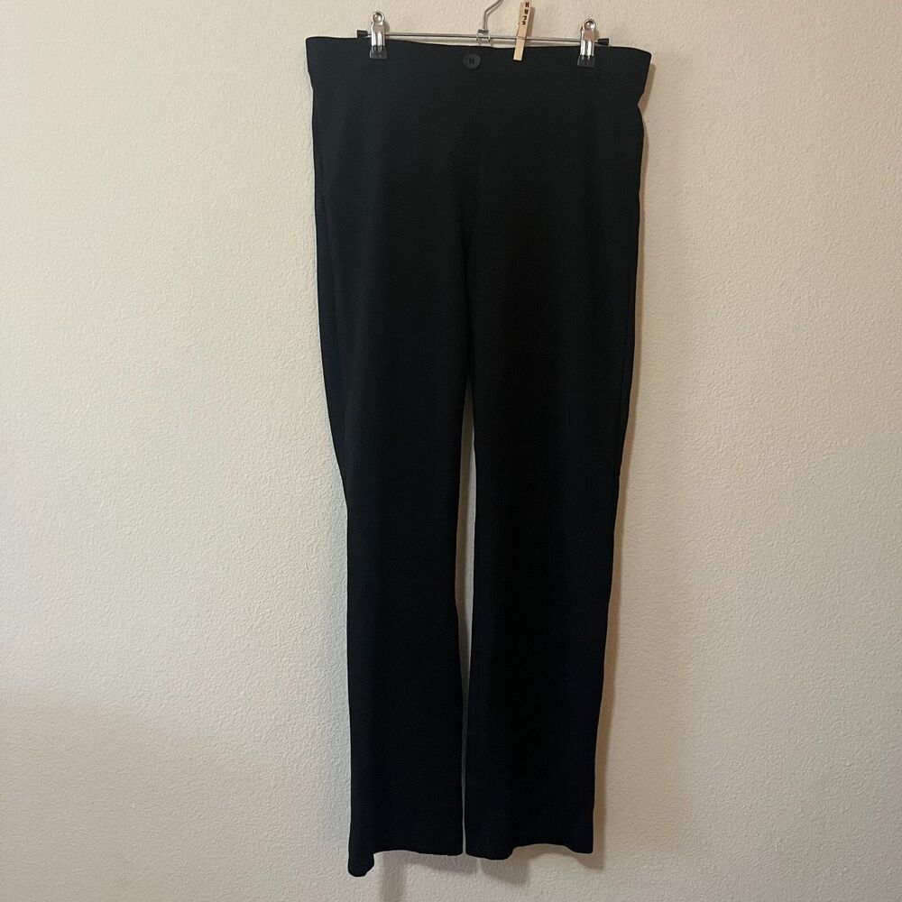 Betabrand Womens Flat Front Mid Rise Wide Leg Black Dress Pant Petites Size PL